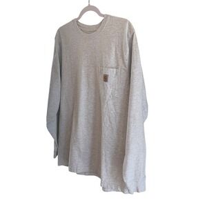 Men's Carhartt Long Sleeve Work T-Shirt Pocket‎ Front Heather Gray Size Med
